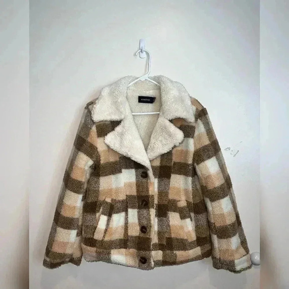 MINKPINK Checkered Fleece Jacket/Shacket - Picture 1 of 5